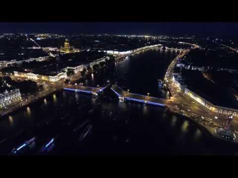 Санкт Петербург ночью с высоты Аэросъёмка DJI Phantom 4 4K UHD